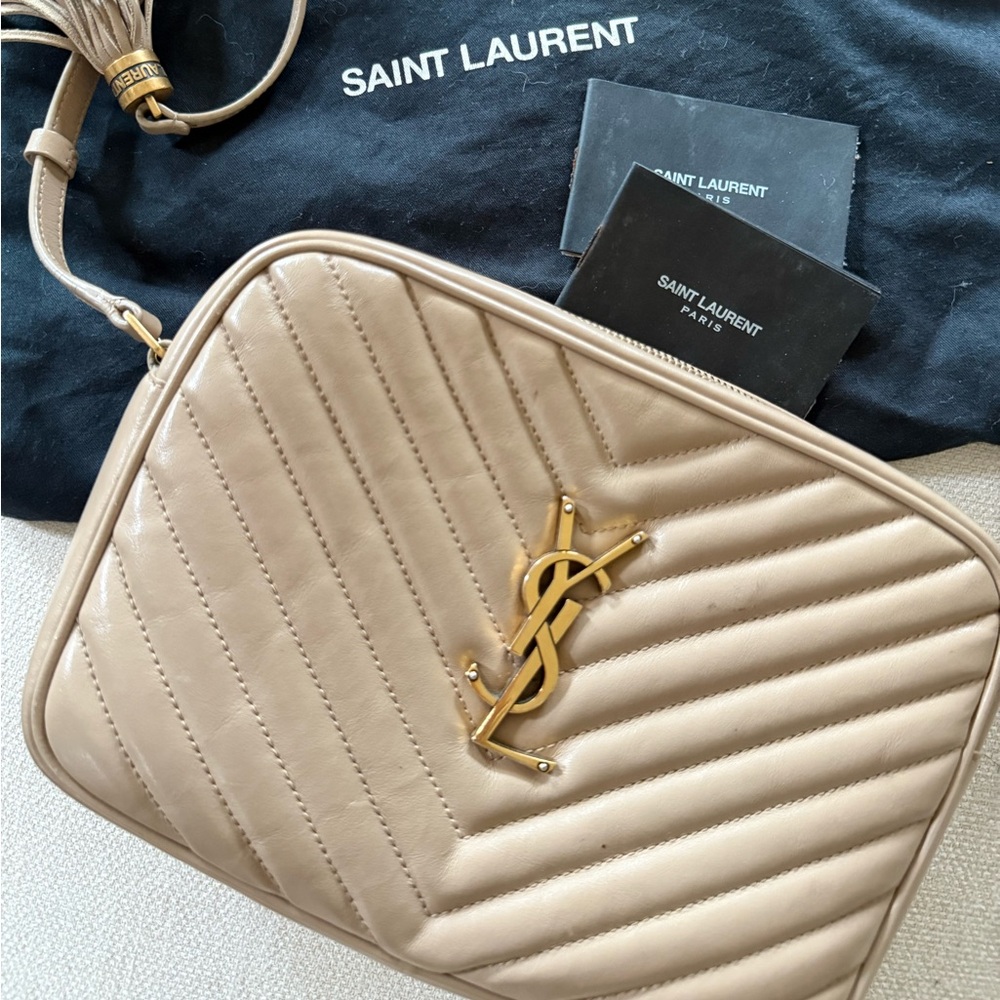 Saint Laurent Quilted Tan Crossbody Camera Bag